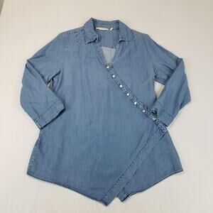 Soft Surroundings Shirt Womens Large Chambray Tencel Wrap Button Tunic 2AF157